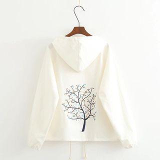 Hooded Button Jacket / Printed Short-sleeve T-shirt