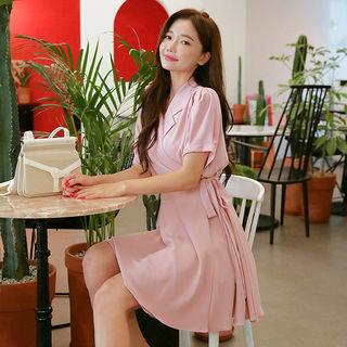 Notched-lapel Flared Surplice-wrap Dress