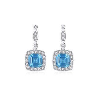 Sterling Silver Fashion And Simple Geometric Square Earrings With Blue Cubic Zirconia Silver - One Size
