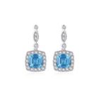 Sterling Silver Fashion And Simple Geometric Square Earrings With Blue Cubic Zirconia Silver - One Size