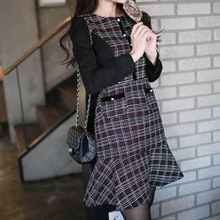 Faux-pearl Beaded Tweed Sheath Dress