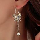 Butterfly Rhinestone Faux Pearl Alloy Dangle Earring 1 Pair - Silver Needle - Gold - One Size