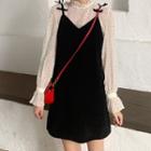 Long-sleeve Mock-neck Chiffon Top / Spaghetti Strap A-line Mini Dress