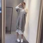 Elbow-sleeve V-neck Long Sweater