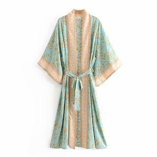 Short-sleeve Floral Print Robe
