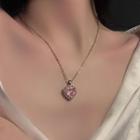 Rhinestone Heart Necklace Silver & Pink - One Size