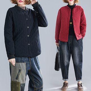 Plain Plaid Stand-collar Cotton Jacket