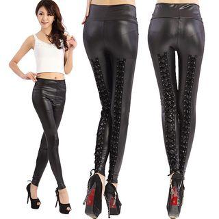 Lace Up Back Faux Leather Leggings