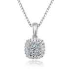 18k White Gold Diamond Accent Clustered Cushion Shaped Pendant Necklace (0.2 Cttw) (free 925 Silver Box Chain, 16)