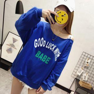 Off Shoulder Lettering Sweatshirt