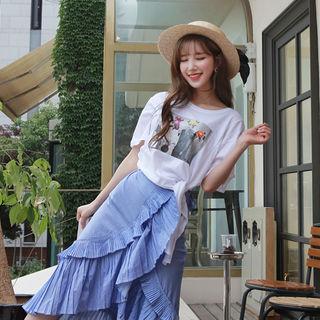 Tie-hem Printed Cotton T-shirt
