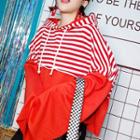 Striped Panel Hoodie Red - One Size