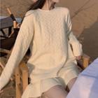 Set: Ruffle Hem Sweater + Knit Skirt White - One Size