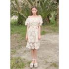 Turn-down Shoulder Crochet Midi Dress