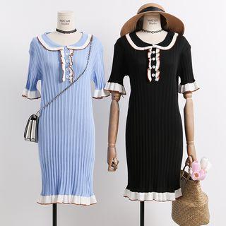 Ruffled-trim Colorblock Knit Dress