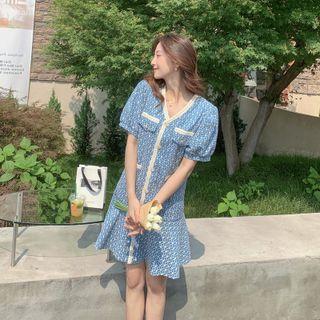 V-neck Single-breasted Floral Maxi Dress