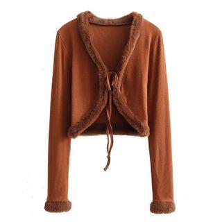 Faux Fur Trim Cropped Cardigan