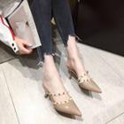 Studded Faux Pearl Pointed Kitten Heel Mules
