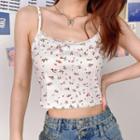 Lace Trim Floral Print Cropped Camisole Top