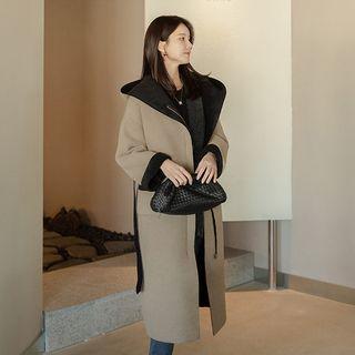 Hooded Zip Coat With Sash