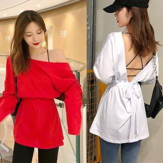 Tie-waist Open Back Long Sleeve Top