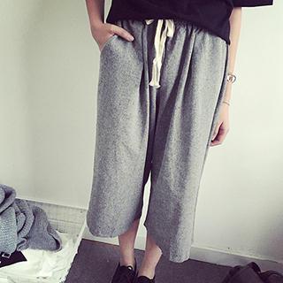 Drawstring Cropped Wide-leg Pants