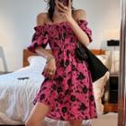 Puff-sleeve Off Shoulder Floral A-line Dress
