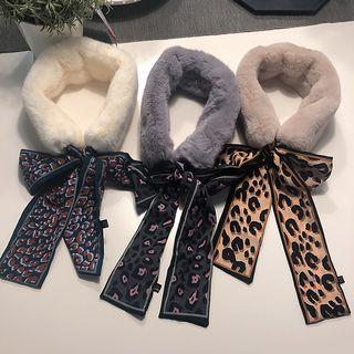 Leopard Print Bow-accent Chenille Scarf