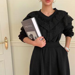 Laced A-line Long Sweatshirt Dress