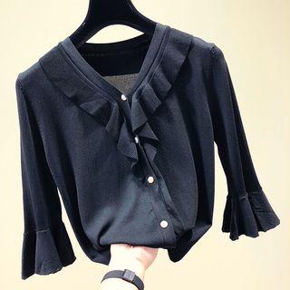 Bell-sleeve Ruffle Cardigan