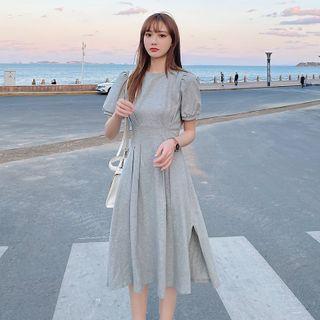 Over-the-knee A-line Puff-sleeve Dress