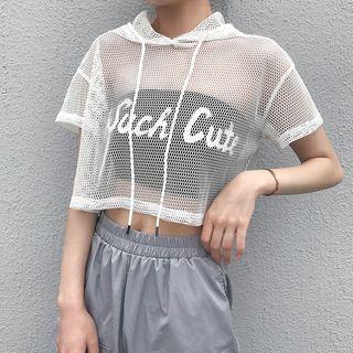 Short-sleeve Mesh Hooded Top