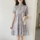 Floral Mandarin Collar Mini A-line Dress