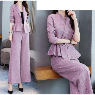 Set: Tie Waist Blazer + Wide Leg Pants