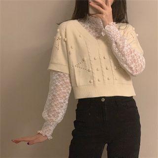 Short-sleeve Cropped Pointelle Knit Top