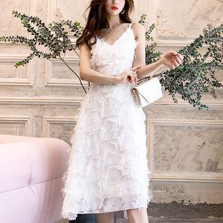 Spaghetti Strap Midi Feather Dress