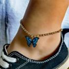 Butterfly Pendant Rhinestone Alloy Anklet Blue Butterfly - Silver - One Size