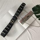 Faux Leather Grommet Chained Belt