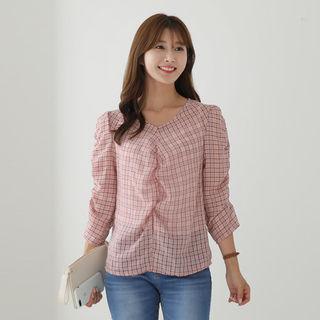 Shirred Checked Top