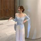 V Neckline Knit Long-sleeve Top