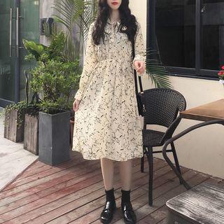 Printed Long-sleeve A-line Dress (various Designs)
