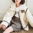 Contrast Trim Fleece Jacket Beige - M