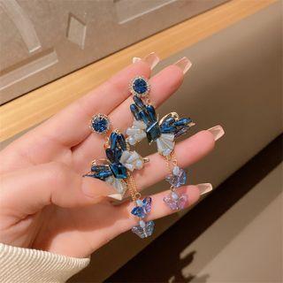 Butterfly Faux Crystal Dangle Earring Butterfly Crystal - Blue - One Size