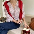 V-neck Button-up Floral Blouse