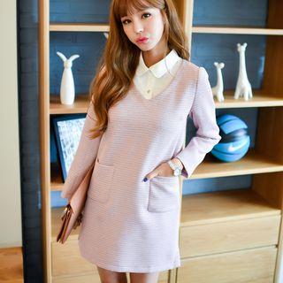 Long Sleeve Mock Two-piece Collared Dress