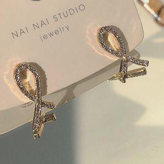 Rhinestone Loop Ear Stud 1 Pair - Gold - One Size
