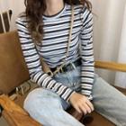Striped Long-sleeve Slim-fit T-shirt