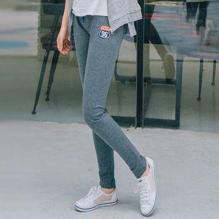 Patch Embroidered Drawstring Slim Fit Pants