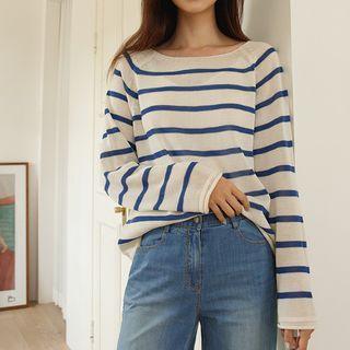 Boatneck Roll-edge Stripe Knit Top