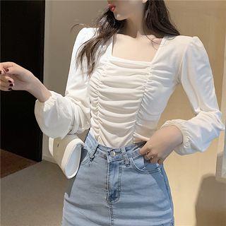 Long-sleeve Square Neck Ruffled Top